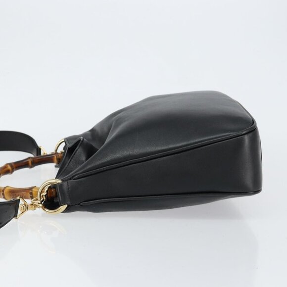 GUCCI Bamboo Shoulder Bag Leather Black Gold 001 3166 Auth 150409 - Picture 4 of 16